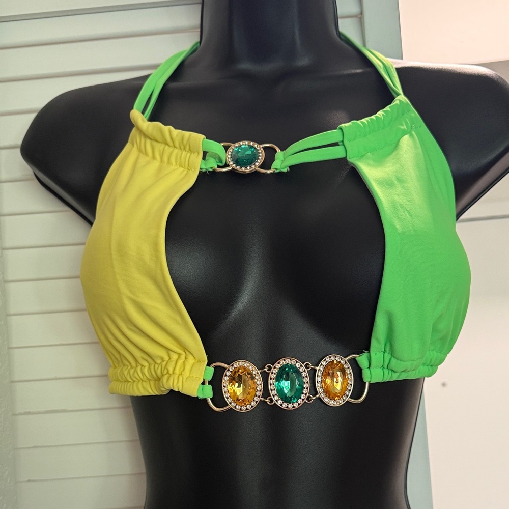 Green and Yellow Halter Bikini Top